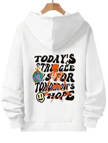 Black Hoodie With Unique Graphic Design - Orange Skeleton With Flame, Stylized 'HEUTE' Text, Yellow Face - Dark & Artistic Pullover Hoodie For Streetwear Enthusiasts - 白色 - 查看 5