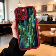 Funda de telefono con borde negro diseño de cactus verde para iPhone uso diario en cafeterias y espacios urbanos,Aplicable a los teléfonos de la serie Apple y Galaxy - Blanco - Ver 5