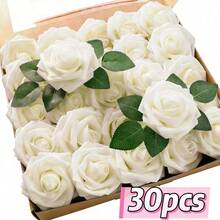 9/25/30pcs Simulated Roses With Stems, Suitable For DIY Wedding Bouquets, Table Decorations, Parties, Baby Parties, Home Decor, OPP Bag Packaging (Excluding Boxes), Each Containing Three Leaves And One Pole, DIY Handmade, Suitable For Occasions Such As Valentine's Day, Gifts, Birthdays, Graduation Ceremonies, Etc - Beige - View 11