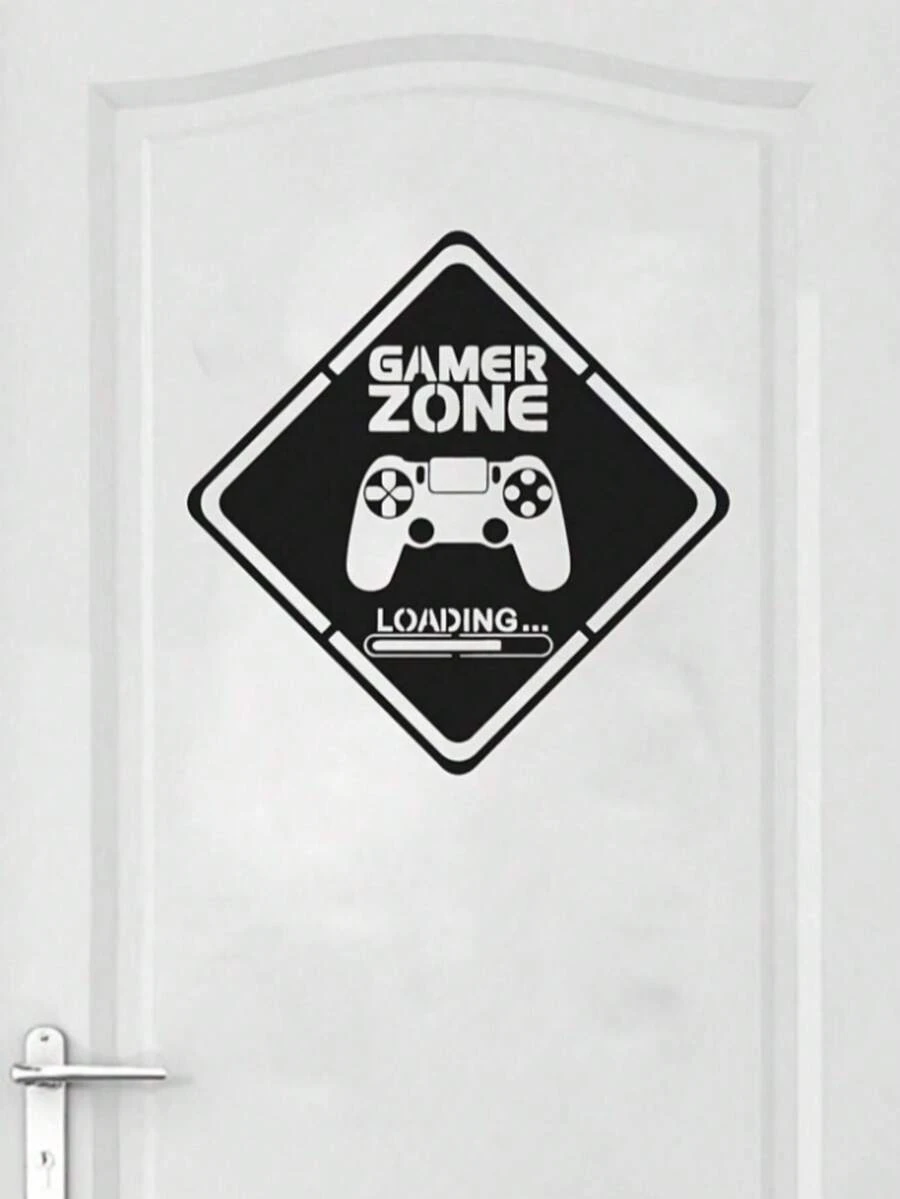 1-2pcs Black Gaming Decor Sticker Home Decor Gamer Area Door Sticker Gamer Wall Sticker,Waterproof Decal Stickers,PVC Stickers,Easy To Paste And Remove,For Home Decoration,Bathroom Decoration,Room Stuff,Living Room Decor,Game Rooms Decor,Lounge Decor,And Other Areas Decor - Black - View 1