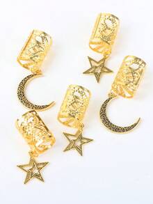 5件套女士编织星月发饰套装，节日发型夹，星星、月亮图案，适合节日、派对、日常佩戴，可作吊坠、礼物、节日饰品、发夹、发卡、发卡、头饰、发卡，夏季旅行必备 - 金色 - 查看 4
