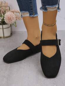 Plus Size 36-43 Women's Lightweight Flat Slip-On Shoes, New Spring/Autumn Fashion Square Toe Flat Shoes, Comfortable Casual Black Suede Shoes For Work - Black Suede - View 4