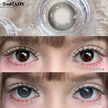 FRESH LADY 1 Pair Freshlady Contact Lens 14.20mm Colored Contact Lenses 2pcs Yearly Disposable, 40%Water, Brown/Grey, Suitable For Eye Makeup And Beauty Enhancement, Christmas - 0 - View 7