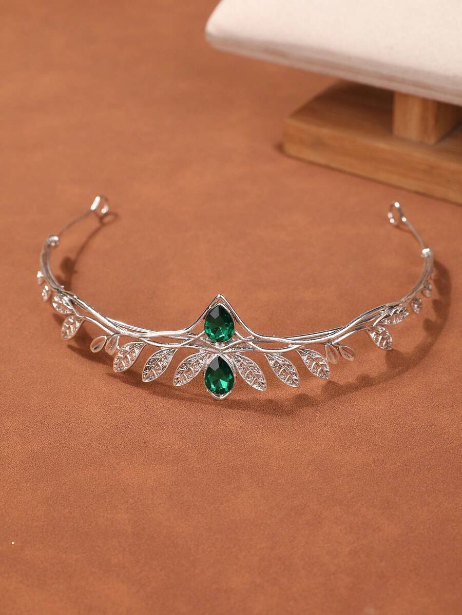 1pc Bridal Headpiece, Elegant Sparkling Crystal Crown Headband Wedding Hair Accessory, Crowns, Tiara, Costume Crown, Hair Circlet For Valentine's Day Valentine's Day Accessories Gift - 4419 Silver Green - View 1