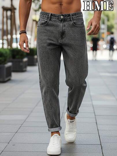 2026 New Spring/Summer Men's Jeans - Vintage Wash Effect Mens Clothes Pants, Mid-Rise Flared Leg With Zipper Closure - Machine Washable, American Street-Style Slim-Fit Jeans For Men, Versatile For Daily And Formal Occasions - Non-See-Through Casual Jeans, Men's Stretch Denim, Men's Jeans, Men Comfortable Denim Apparel Jeans, Men's Casual Pants, Men Gift