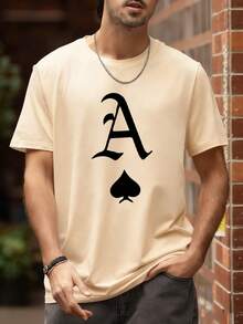 Men's Casual Versatile Simple Playing Card Element Printed Short Sleeve T-Shirt - Apricot - View 3