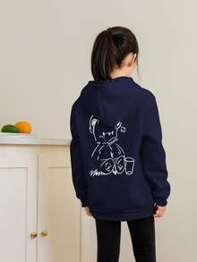 Tween Girls Casual Floral Print Thermal Lined Sweatshirt, Autumn - Navy Blue - View 2