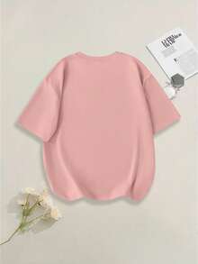 2pcs Girls Loose T-Shirt And Shorts Set, Casual Minimalist Style, Suitable For School, Sports, Outdoor Activities - Pink - View 5