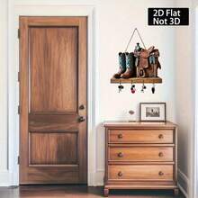 2D Flat Western Ranch Key Holder Wall Organizer, Brown Saddle With Turquoise Accent Wall Hanging Rack With Hooks & Hanging Chain, Vintage Farmhouse Western Home Decor For Entryway Hallway Living Room, Perfect Housewarming Gift - Multicolor - View 8