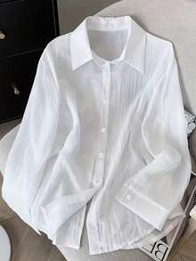 Áo kiểu nữ mỏng nhẹ, viền ren, xếp lớp, thiết kế thời trang, phù hợp cho mùa xuân, hè, thu, có thể giặt máy, màu trắng. - trắng - Xem 2