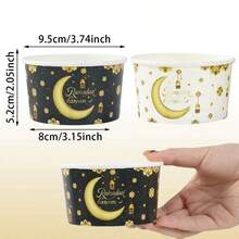 4pcs Ramadan Kareem Disposable Paper Bowls - Star & Moon Pattern, Eid Party Tableware, Suitable For Snacks And Desserts - Multicolor - View 9