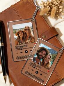 Customized Keychain And Keychain Accessories. Personalized Music Photo Keychain/Customized Music Photo Keyring | Customizable Photo Gift (For Him/Her) | Memorial Keychain. Song Keychain, Personalized Album Style Keyring, Suitable As Gifts For Boyfriend/Girlfriend, Valentine's Day, Birthday, Wedding, Etc. - Multicolor - View 3
