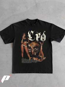 Leo Zodiac Graphic Tee, Fiery Lion Energy Vintage Y2K Baddie Shirt - 黑色 - 查看 1