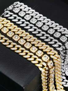 Bộ 3 dây chuyền xích dày phong cách Hip-Hop dành cho nam, trang sức hợp kim kẽm kim cương phong cách đường phố, phụ kiện thời trang cho tiệc tùng, sinh nhật, ngày của cha, ngày lễ tình nhân, quà tặng lễ tạ ơn - Nhiều màu - Xem 5