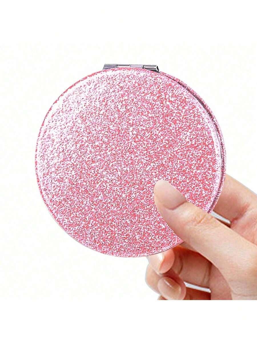 Cute Compact Mirror For Women,Magnifying Travel Mirror With Glitter,Leather Small Pocket Mirror,Portable 2 X 1x Magnification Folding Makeup Mirror,Cosmetic Mirror For Gift - Hồng - Xem 1