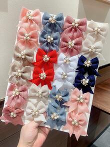 8pcs Vintage Textured Fabric Bow, Pearl & Rhinestone Barrettes, Cute Girl's Hair Clips, Suitable For Daily Wear And Party, Autumn/Winter - Multicolor - View 3
