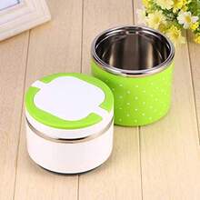 CYPNFiambrera de 2 Capas con Asa Aislamiento de Acero Inoxidable Termo Térmico Bento Contenedores de Alimentos a Prueba de FugasFashion - Verde - Ver 4