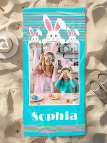 1 st. anpassningsbar strandhandduk med påskhare - supermjuk, snabbtorkande, ultraabsorberande mikrofiberhandduk, söt tecknad påskharemönster, även en present till vuxna och vänner, påskspecial - Multifärgad - Visa 3