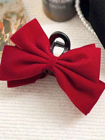1pc Double-Layer Velvet Bow Extra Large Hair Claw Clip, Vintage Elegant Headpiece, Suitable For New Year, Parties, Friend Gifts, Valentine's Day And Other Occasions, Ideal Hair Accessory For Women In Autumn/Winter Vacation Outfits