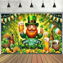1pc St. Patrick's Day Celebration Polyester Photography Backdrop, Birthday Banner Flag Supplies, Cake Table Studio Party Decor Flag, Outdoor Celebration, Multipurpose, No Power Required