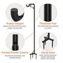 2 Pack Adjustable Shepherds Hooks For Outdoor, Heavy Duty Bird Feeder Pole, Shepherds Crook Garden Hooks For Lantern Christmas Lights Hanging Plants Solar Light - màu đen - Xem 7
