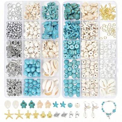 290+ Pieces Dual -Style Ocean Bead Set| Sea Turtle, Seashell & Starfish | Turquoise & Shell Charms|2 Stunning Designs|Perfect Jewelry -Making Kit & Gift For Women, Summer & Hawaii Lovers