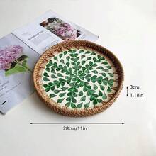 8.66-Inch Diameter X 1.18-Inch Height Handmade Rattan Woven Round Desktop Storage Tray - Multicolor - View 14