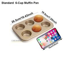 1个特大/标准6杯玛芬烤盘，不粘圆形纸杯蛋糕烤盘，适用于烤箱，家用烘焙模具，巨型玛芬烤盘，不粘碳钢纸杯蛋糕烤盘，适用于家用烤箱 - 金色 - 查看 7