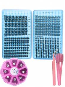 1100 Cluster False Eyelashes, 2-Box Pack, Lash Extension Kit, 40D Brown Color DIY Individual Lashes, Thickness 0.07mm, 8-16mm Mix, Curl D, Eyelash Extensions, With 10pcs Eyelash Brushes And Tweezer, Salon & Home Use, Easy Application, Versatile Lengths, High Quality Lashes