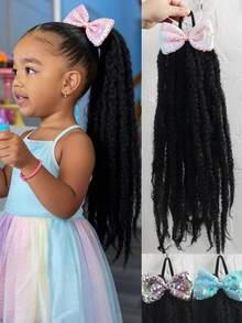  1pc Synthetic For Kids Faux Braid Wigs Braiding Hair Afro Kinky Crochet Hair 18 Inch Synthetic Crochet Marly Braids Hair Extensions With Rubber Bands Heat Resistant - Natural Black - View 2