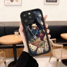 Cubierta de teléfono con borde negro diseño de oso minero con zanahorias y pala para uso diario en cafeterías,Aplicable a los teléfonos de la serie Apple y Galaxy - Café integral - Ver 3
