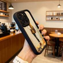 Cubierta de telefono con borde negro y diseño de arte acuarela de mujer pintando en campo dorado para uso diario en cafeterias y espacios urbanos,Aplicable a los teléfonos de la serie Apple y Galaxy - Burdeos - Ver 6