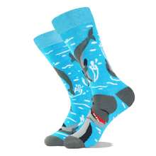 1 Pair Men's Mid-Calf Socks With Asymmetric Dolphin Pattern, Fashionable Creative High-Quality Socks, Moisture-Wicking, Breathable, Suitable For Casual, Sports, Street Style, Daily Wear In Spring/Autumn - Multicolor - View 44