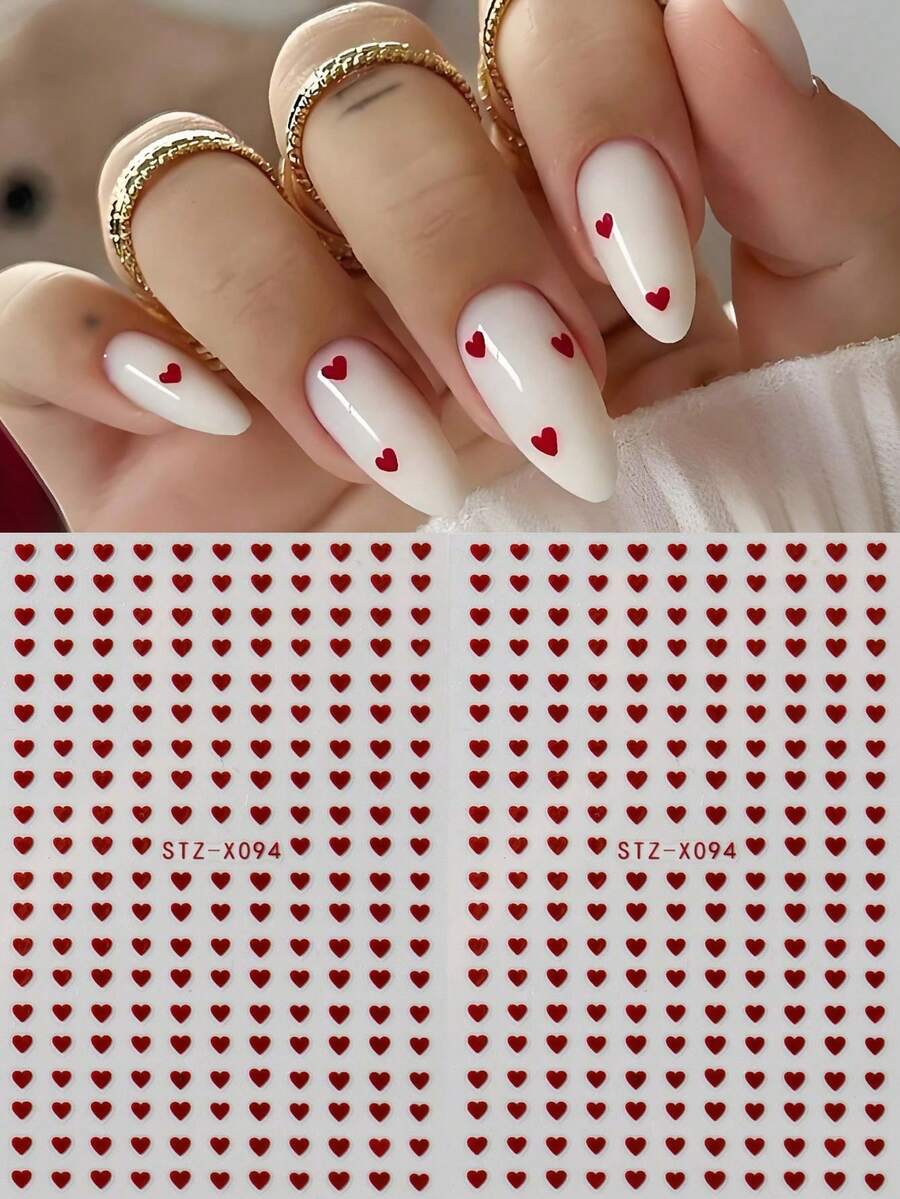 2pcs Mini Red Heart Nail Stickers Valentine's Day Nail Art Decals New Year Nail Supplies DIY Nail Charms Decorations - Đỏ - Xem 1
