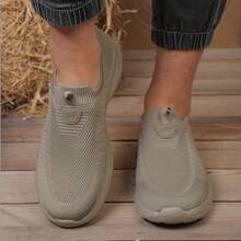 Nuevos Zapatos Deportivos Transpirables de Malla Elástica Suave, Zapatos de Caminar Casuales, Zapatos Deportivos Ligeros de Punto  Sin Cordones - YH81-Gris - Ver 6