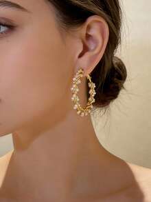 1 对优雅简约串珠仿珍珠环绕耳环，适合正式活动、日常休闲装、韩式和日式风格 - 金色 - 查看 2