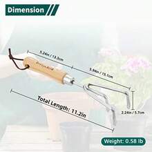 SELPONT arden Hand Cultivator Stainless Steel Handheld Triple Claw Hand Rake with Ergonomic Wooden Handle and Leather Strap Heavy Duty Garden Tilling Tool for Weeding Turning Soil Cultivating - plata - Ver 5