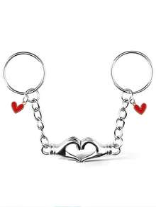 1 pièce Porte-clés personnalisé en métal en forme de cœur de paume, porte-clés de couple cœur d'amour, accessoire de décoration de sac à dos, texte gravé personnalisable, petit cadeau de fête pour la famille, les amis, les couples - Multicolore - Voir 8