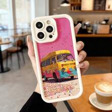Funda para teléfono con borde negro y diseño de camioneta colorida con confeti rosa para uso diario en cafeterías y salas de estar,Aplicable a los teléfonos de la serie Apple y Galaxy - Café integral - Ver 4