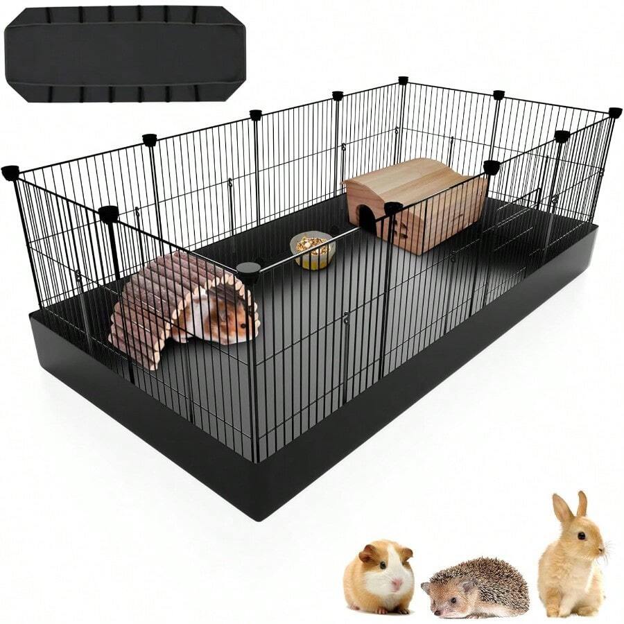 12 Panels Small Animal Playpen With Waterproof Mat - Durable Metal Wire Yard Fence For Guinea Pigs Kittens Puppies Hamsters And Hedgehogs - Indoor And Outdoor Pet Cage - 12片金屬板,附防水墊 - 查看 1