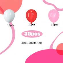 30个/套 10英寸（25.4厘米）哑光红、哑光深粉和白色气球套装，适用于情人节、婚礼、生日、开业典礼、家居装饰、气球布置、气球派对、摄影道具、拍照背景、静物装饰 - 粉色 - 查看 6