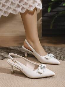 Women's Pointed Toe Backless Sandals, Multi-Color Versatile Small Buckle Elegant High Heels, Suitable For Dates, Parties, Weddings, And Commuting, Spring/Summer - White - View 5