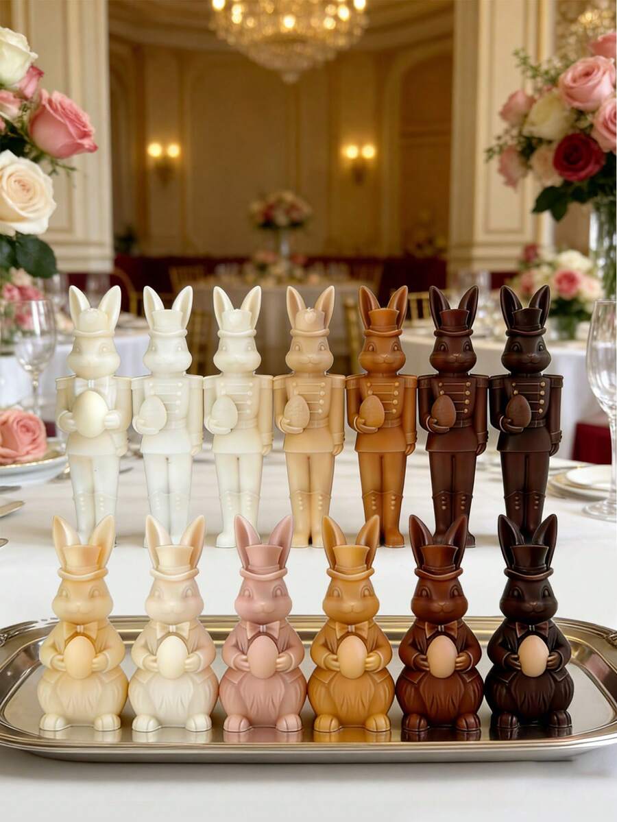 胡桃夹子兔子蛋形蜡烛模具，耐热 | 高弹性硅胶模具，多用途 - 可用于制作蜡烛、石膏/绘画、捏捏乐/解压玩具、摄影背景、节日家居装饰、派对礼物、手工工艺品。一体成型，柔韧易清洗，可重复使用。 - 白色 - 查看 1