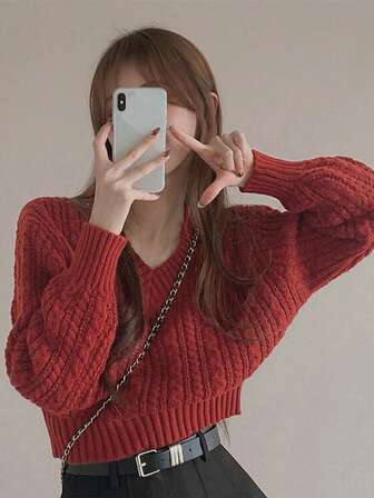 2025 Autumn/Winter Simple Retro Long Sleeve Pullover Sweater For Women