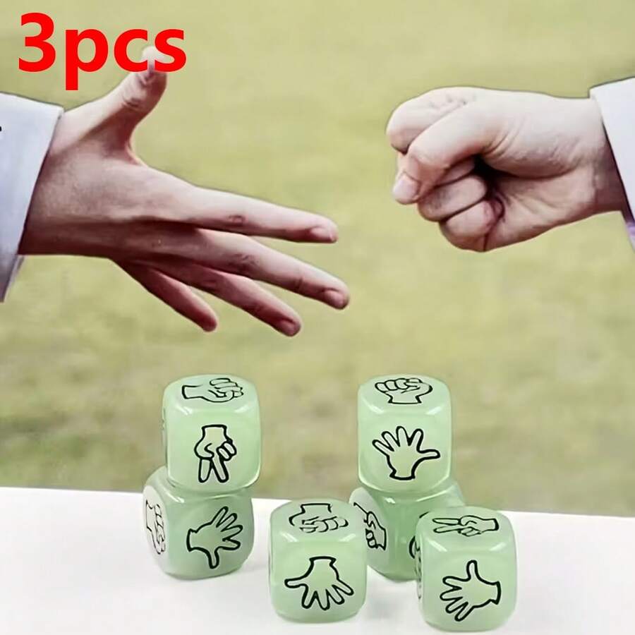 3颗夜光石、剪刀、纸质亚克力骰子套装，创意发光绿色骰子，趣味户外家庭派对用品，多功能骰子，适用于猜谜游戏、家庭娱乐、户外派对配件