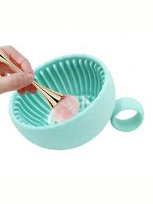 硅胶化妆刷清洁碗 - 1个无香型刷子清洁垫，带擦洗垫，适用于眉刷、腮红刷、面部刷和眼部刷子 - 彩色 - 查看 4