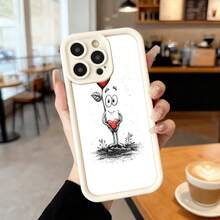 Cubierta de teléfono con borde negro y diseño blanco con ilustración de personaje de corazón rojo y hoja para uso diario en cafeterías y espacios urbanos,Aplicable a los teléfonos de la serie Apple y Galaxy - Burdeos - Ver 4