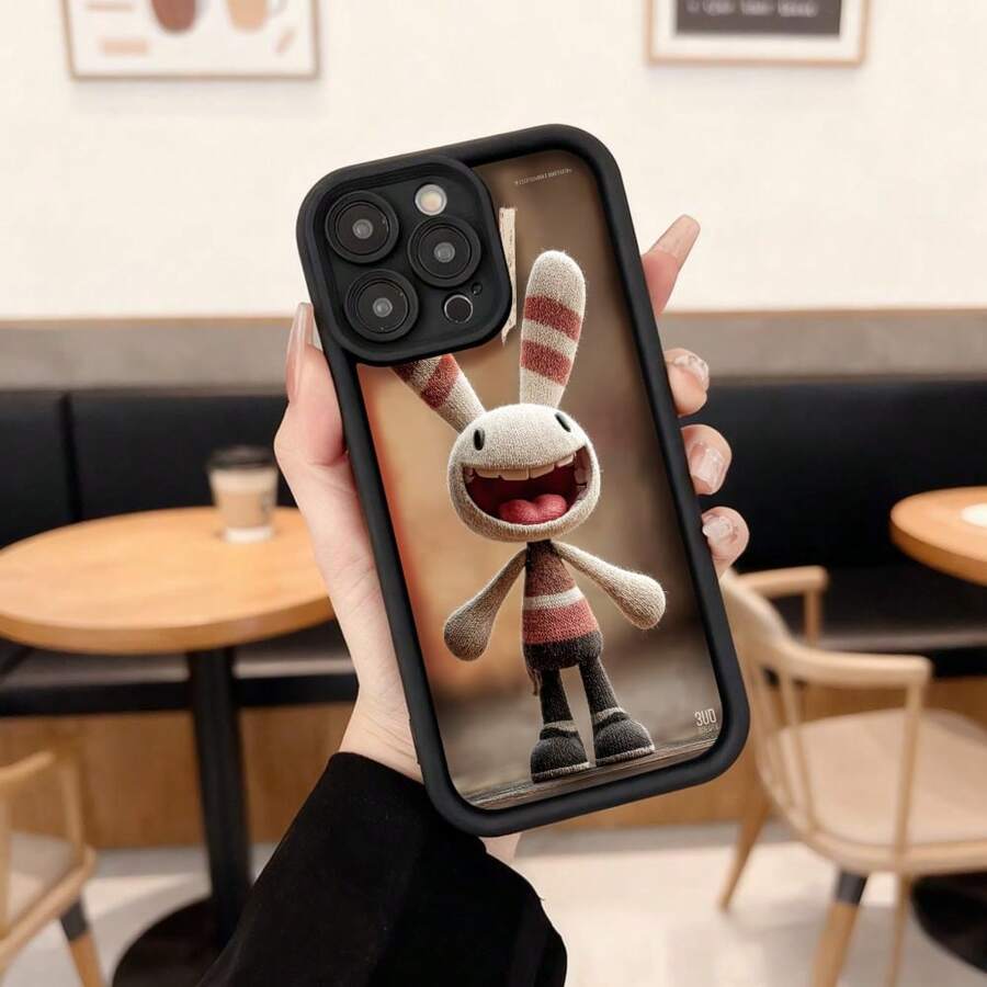 Cubierta de telefono con borde negro y diseño de conejo animado para iPhone 14 Pro Max funda protectora con estampado de personaje divertido ideal para uso diario en cafeterias y espacios urbanos,Aplicable a los teléfonos de la serie Apple y Galaxy - Burdeos - Ver 1