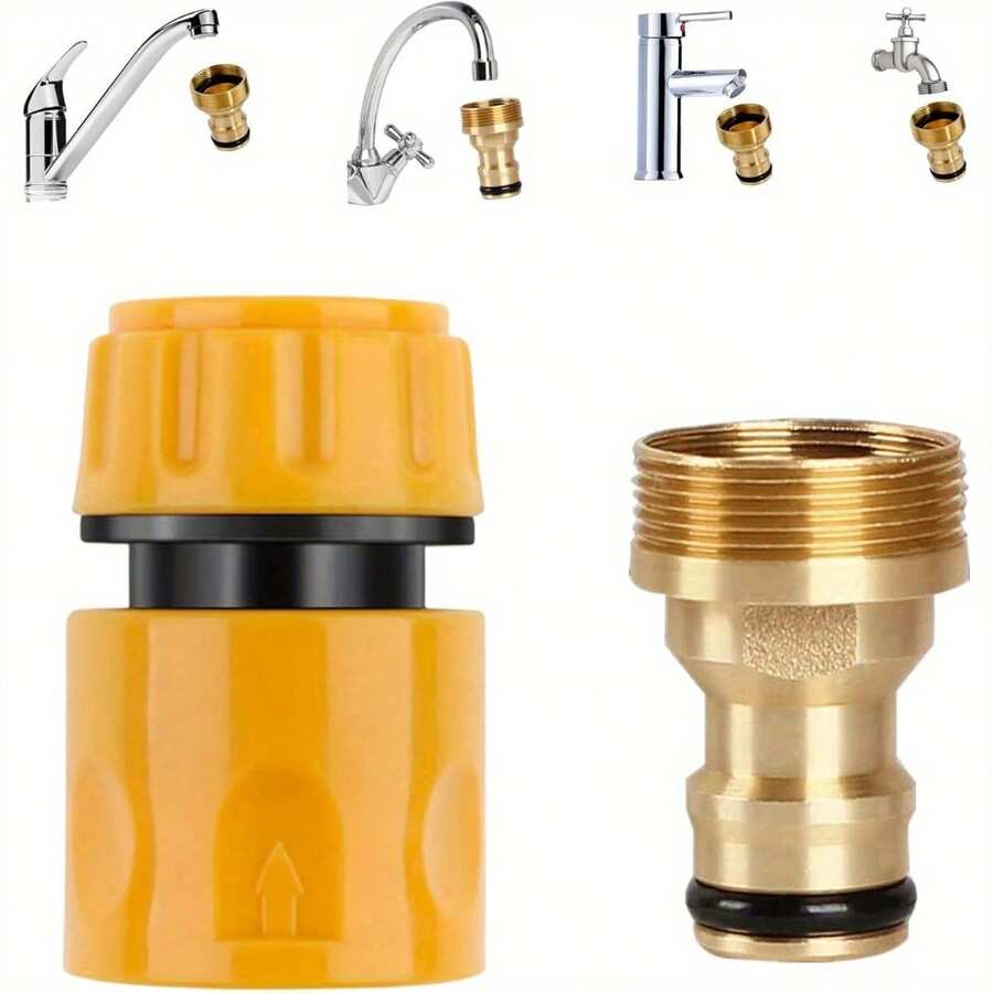 Brass Plated Yellow & Black Quick Connector Adapter For Kitchen Faucet - EU Standard Internal Thread (Plastic/Metal/Copper Alloy), Garden Hose Quick Coupler, Outdoor Water Connection, Standard Threaded Fitting, Metal Alloy Accessory, Outdoor Water Tool