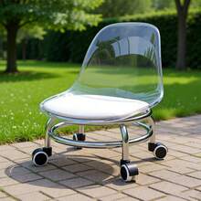 1pc Thickened Carbon Steel Leg Small Chair, Multi-Functional Acrylic Transparent Chair, Short Backrest Leisure Small Chair, Swivel Caster Small Round Stool, Shoe Changing Stool, Silent Sliding Backrest Small Chair - Multicolor - View 15